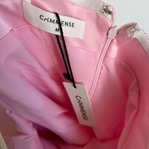 Commense Light Pink Gold Satin Asymmetrical Embellished Strapless Dress Medium - Picture 14 of 14